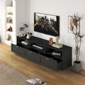 Mueble de TV minimalista moderno blanco y negro – 3 cajones y espacio de almacenamiento abierto, compatible con televisores de hasta 80", requiere montaje por una persona