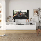 Mueble de TV minimalista moderno blanco y negro – 3 cajones y espacio de almacenamiento abierto, compatible con televisores de hasta 80", requiere montaje por una persona
