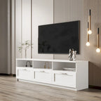 Mueble de TV minimalista moderno blanco y negro – 3 cajones y espacio de almacenamiento abierto, compatible con televisores de hasta 80", requiere montaje por una persona