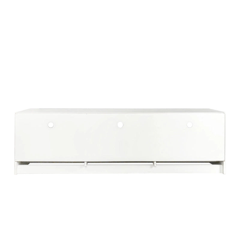 Mueble de TV minimalista moderno blanco y negro – 3 cajones y espacio de almacenamiento abierto, compatible con televisores de hasta 80", requiere montaje por una persona