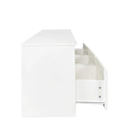 Mueble de TV minimalista moderno blanco y negro – 3 cajones y espacio de almacenamiento abierto, compatible con televisores de hasta 80", requiere montaje por una persona