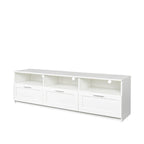 Mueble de TV minimalista moderno blanco y negro – 3 cajones y espacio de almacenamiento abierto, compatible con televisores de hasta 80", requiere montaje por una persona