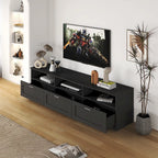Mueble de TV minimalista moderno blanco y negro – 3 cajones y espacio de almacenamiento abierto, compatible con televisores de hasta 80", requiere montaje por una persona