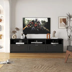 Mueble de TV minimalista moderno blanco y negro – 3 cajones y espacio de almacenamiento abierto, compatible con televisores de hasta 80", requiere montaje por una persona