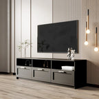 Mueble de TV minimalista moderno blanco y negro – 3 cajones y espacio de almacenamiento abierto, compatible con televisores de hasta 80", requiere montaje por una persona