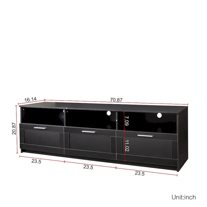 Mueble de TV minimalista moderno blanco y negro – 3 cajones y espacio de almacenamiento abierto, compatible con televisores de hasta 80", requiere montaje por una persona