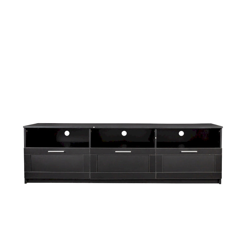 Mueble de TV minimalista moderno blanco y negro – 3 cajones y espacio de almacenamiento abierto, compatible con televisores de hasta 80", requiere montaje por una persona