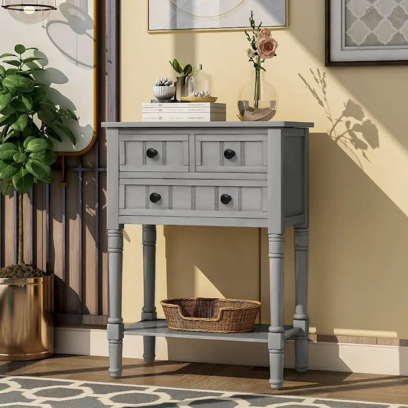 Mesa consola estrecha de 3 cajones — Negro / Azul retro / Gris / Azul claro / Marfil / Azul marino / Espresso / Beige, Mesa de sofá para entrada para 1–2 usuarios