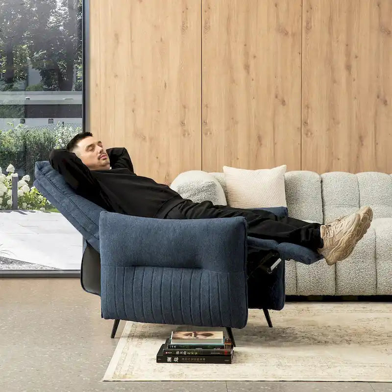 Sillón reclinable gris de tela con empuje, moderno de mediados de siglo, juego de 2