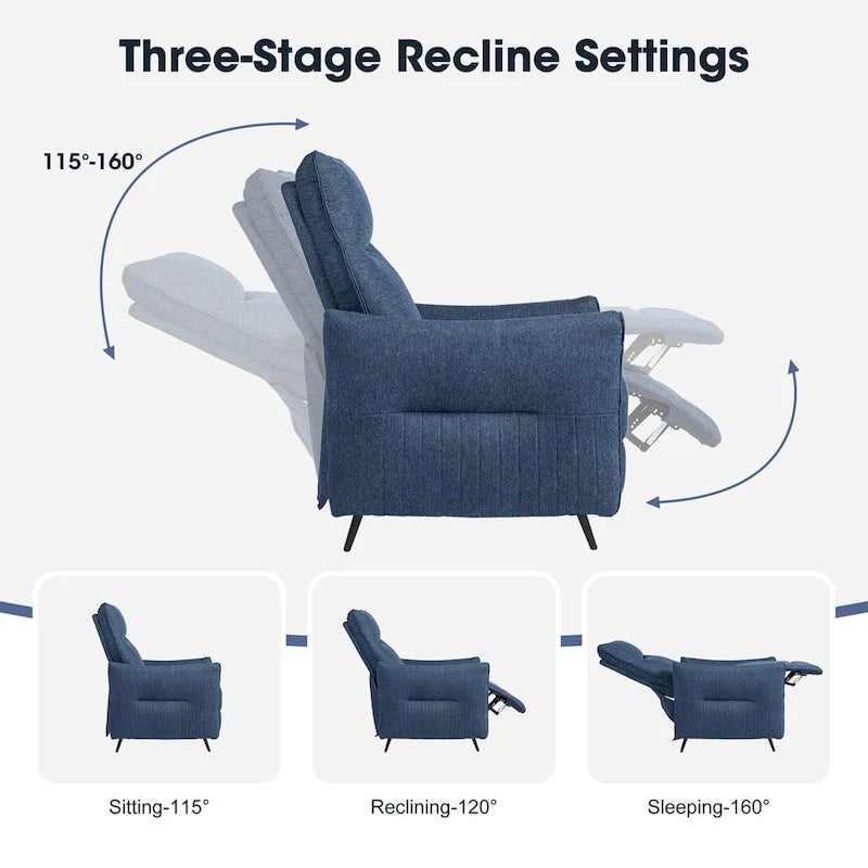 Sillón reclinable gris de tela con empuje, moderno de mediados de siglo, juego de 2