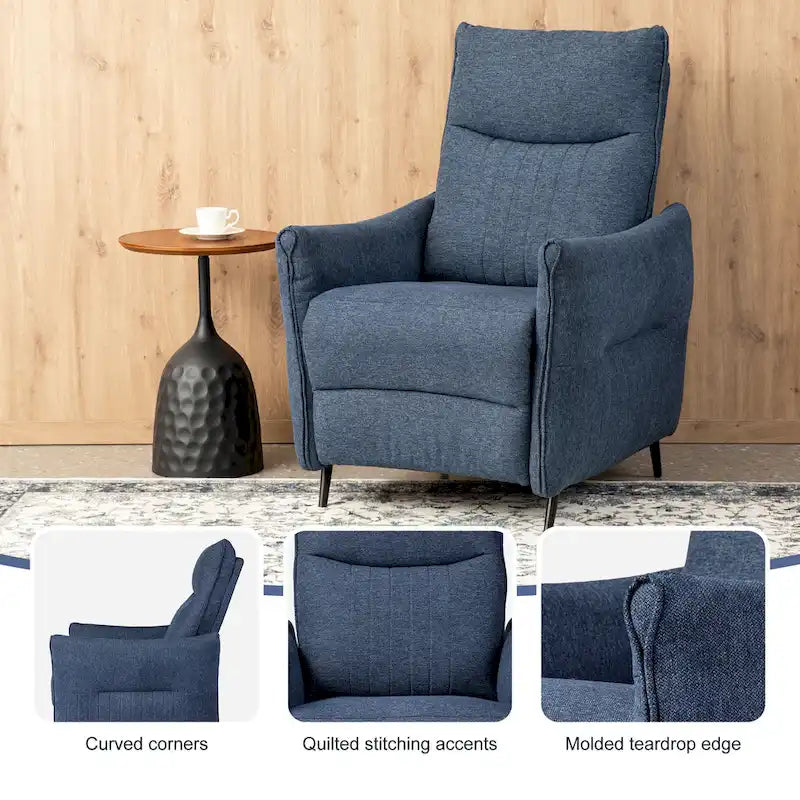 Sillón reclinable gris de tela con empuje, moderno de mediados de siglo, juego de 2