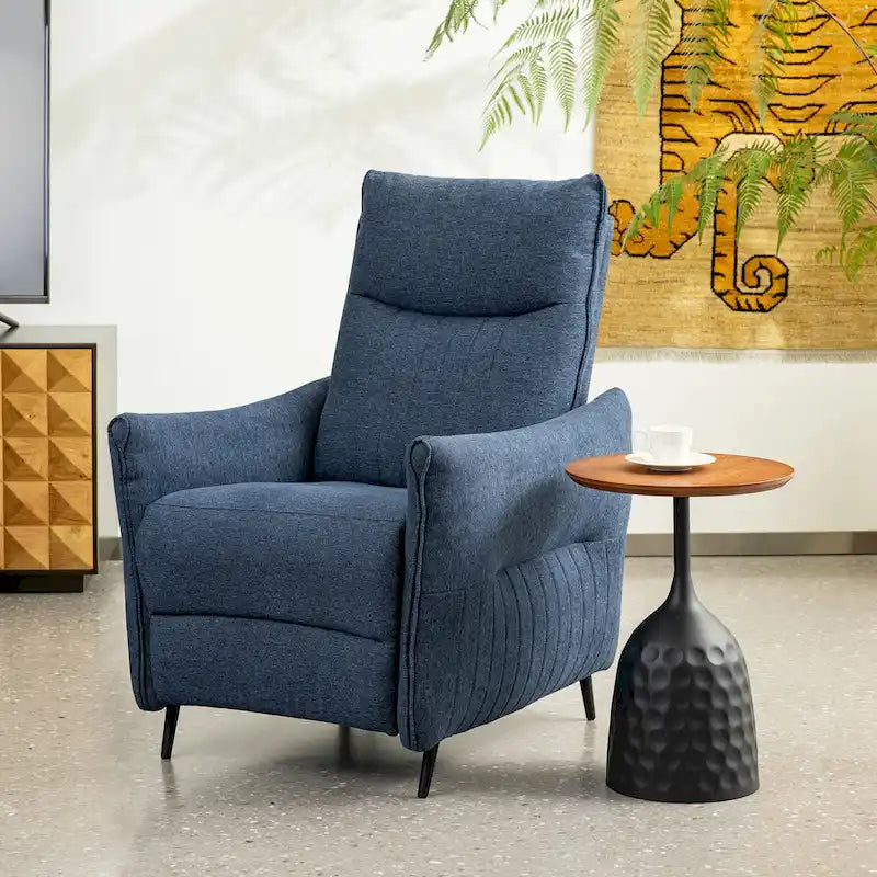 Sillón reclinable gris de tela con empuje, moderno de mediados de siglo, juego de 2