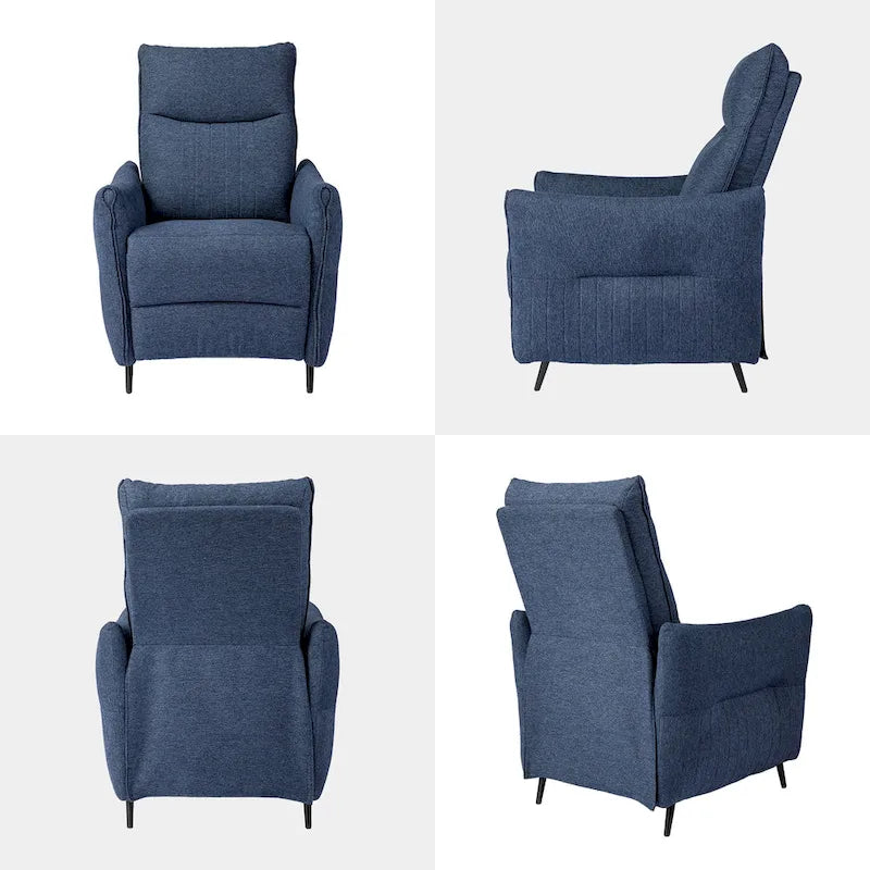 Sillón reclinable gris de tela con empuje, moderno de mediados de siglo, juego de 2