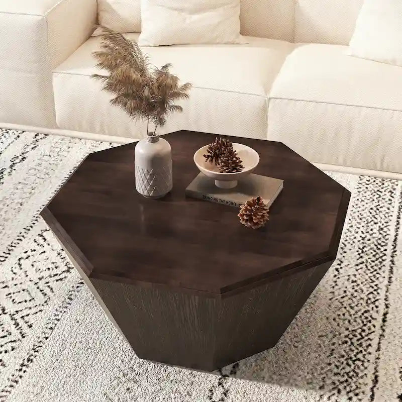 Mesa de centro octogonal de madera de nogal, 80 cm — 1 persona