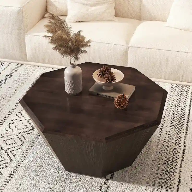 Mesa de centro octogonal de madera de nogal, 80 cm — 1 persona