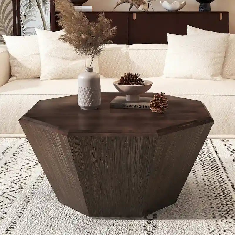 Mesa de centro octogonal de madera de nogal, 80 cm — 1 persona