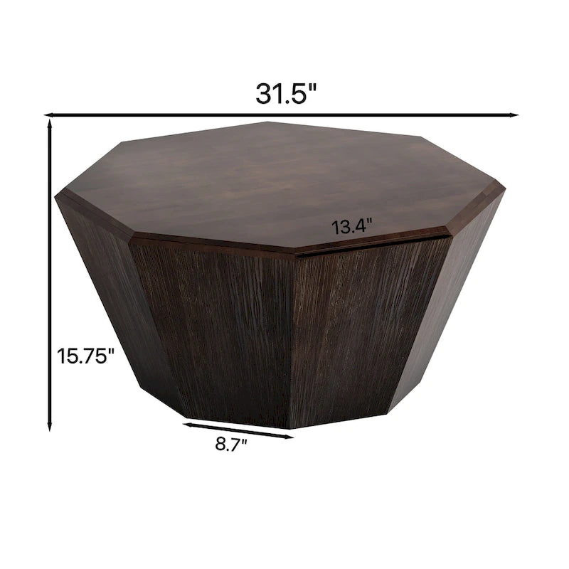 Mesa de centro octogonal de madera de nogal, 80 cm — 1 persona