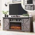 Mueble para TV de granja gris/blanco/marrón/negro con chimenea eléctrica, para televisores de hasta 80"