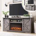 Mueble para TV de granja gris/blanco/marrón/negro con chimenea eléctrica, para televisores de hasta 80"