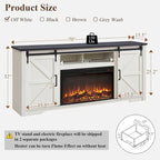 Mueble para TV de granja gris/blanco/marrón/negro con chimenea eléctrica, para televisores de hasta 80"
