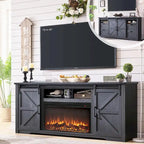 Mueble para TV de granja gris/blanco/marrón/negro con chimenea eléctrica, para televisores de hasta 80"