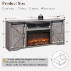 Mueble para TV de granja gris/blanco/marrón/negro con chimenea eléctrica, para televisores de hasta 80"