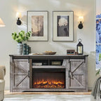 Mueble para TV de granja gris/blanco/marrón/negro con chimenea eléctrica, para televisores de hasta 80"