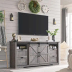 Mueble para TV de granja gris/blanco/marrón/negro con chimenea eléctrica, para televisores de hasta 80"
