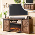 Mueble para TV de granja gris/blanco/marrón/negro con chimenea eléctrica, para televisores de hasta 80"