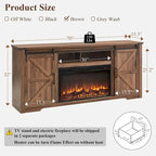Mueble para TV de granja gris/blanco/marrón/negro con chimenea eléctrica, para televisores de hasta 80"