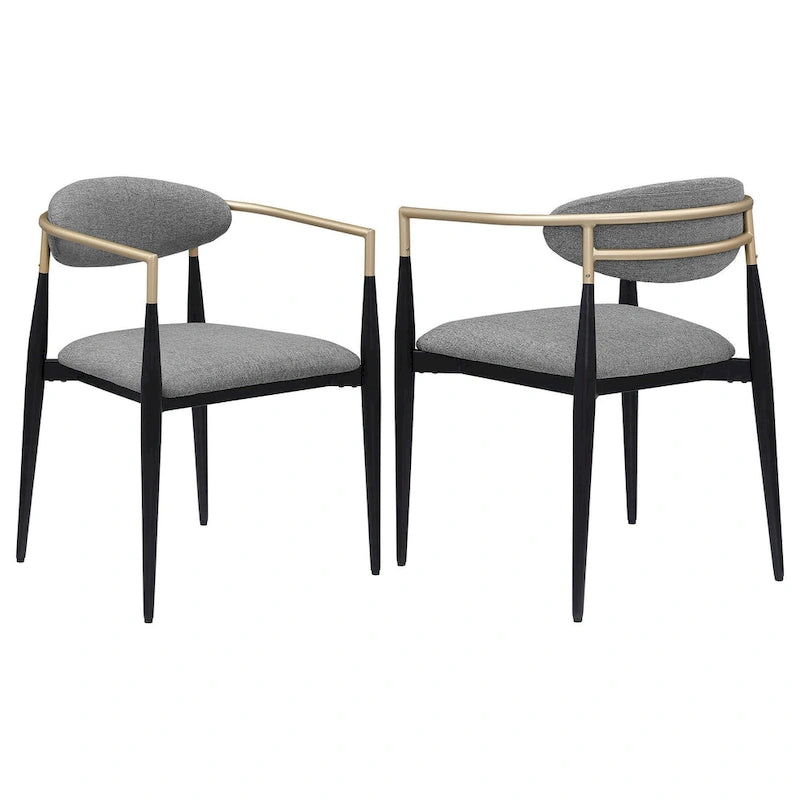 Sillón de comedor gris, negro y dorado, juego de 2