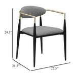 Sillón de comedor gris, negro y dorado, juego de 2