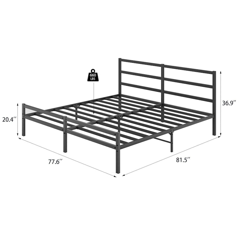Estructura de cama plataforma de metal negro con cabecero - King, 1 persona