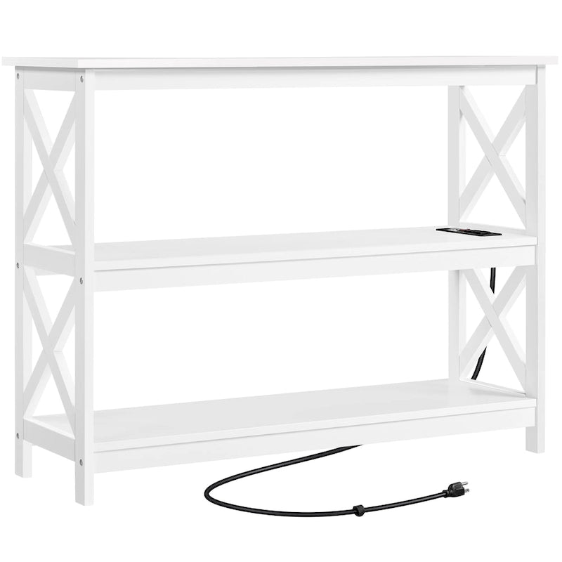 Mesa consola de 3 niveles con toma de corriente, blanca / gris / espresso / negra