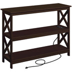 Mesa consola de 3 niveles con toma de corriente, blanca / gris / espresso / negra