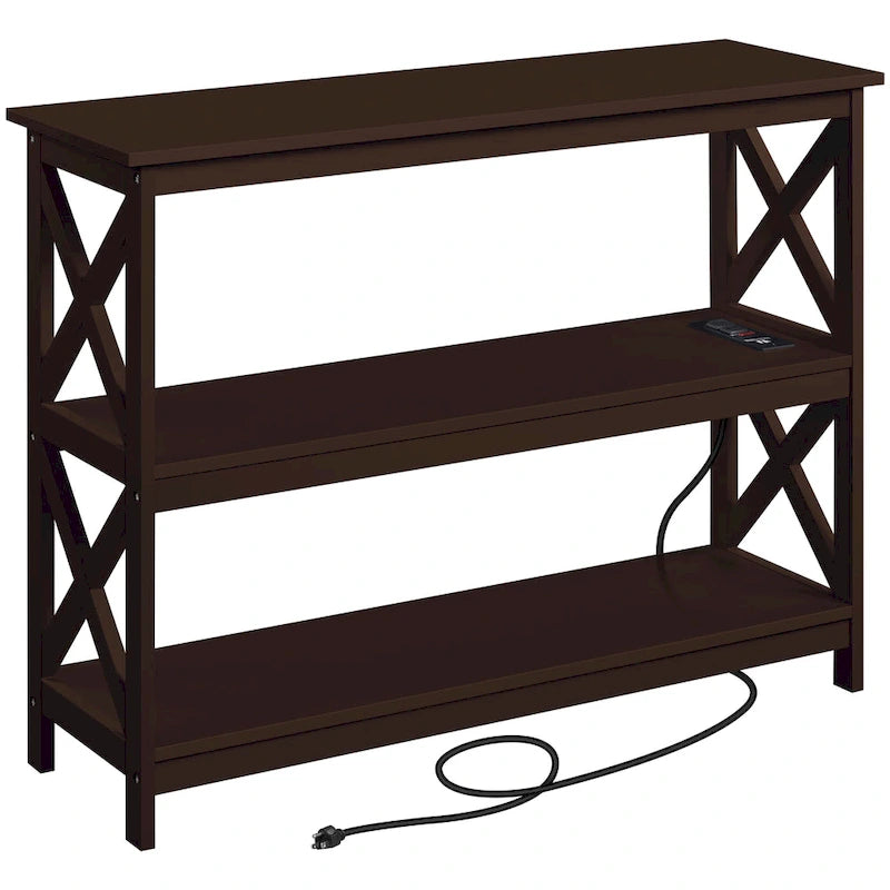 Mesa consola de 3 niveles con toma de corriente, blanca / gris / espresso / negra