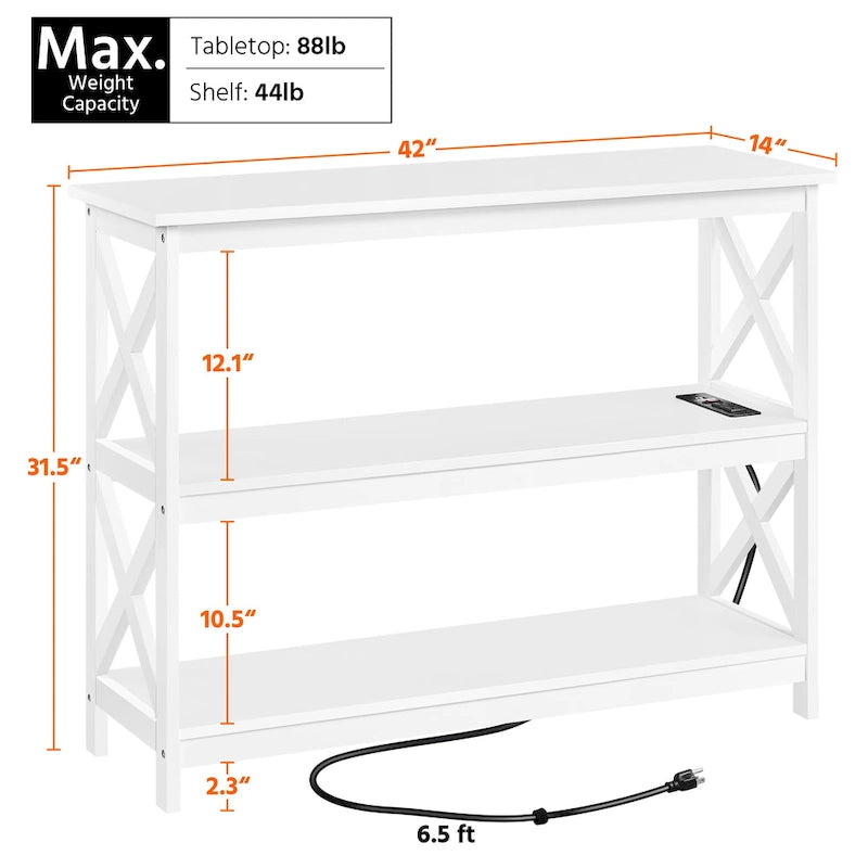 Mesa consola de 3 niveles con toma de corriente, blanca / gris / espresso / negra