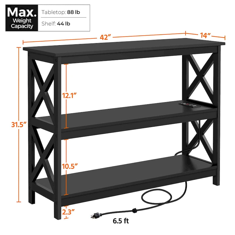 Mesa consola de 3 niveles con toma de corriente, blanca / gris / espresso / negra