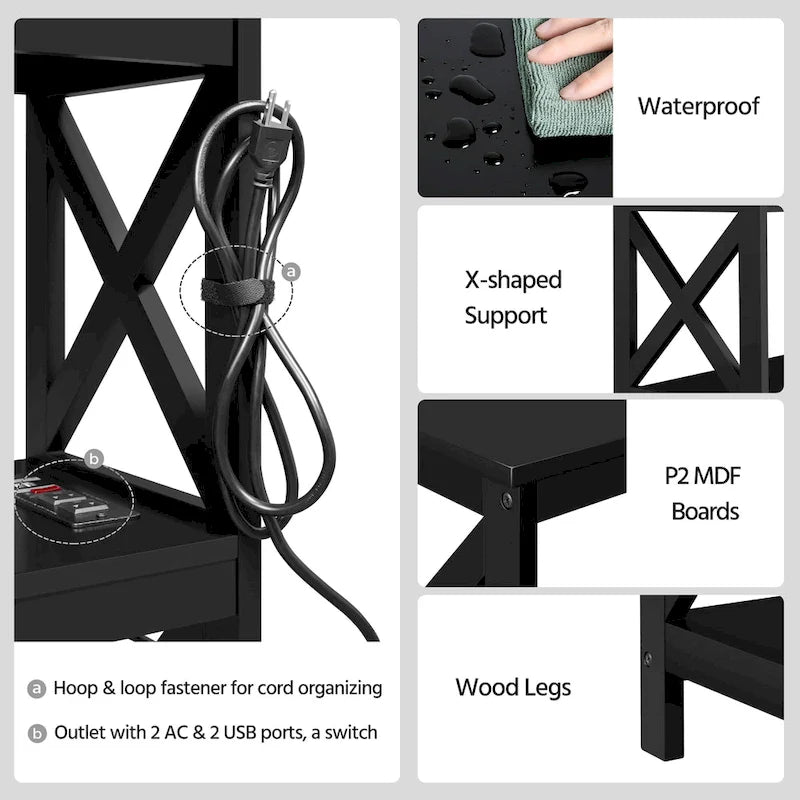 Mesa consola de 3 niveles con toma de corriente, blanca / gris / espresso / negra