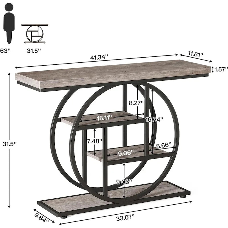 Mesa consola industrial redonda de cuatro niveles marrón/gris – Para 1 persona