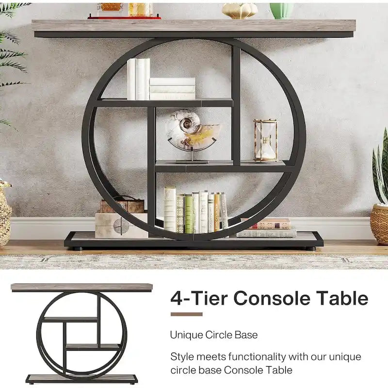 Mesa consola industrial redonda de cuatro niveles marrón/gris – Para 1 persona