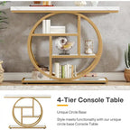 Mesa consola industrial redonda de cuatro niveles marrón/gris – Para 1 persona