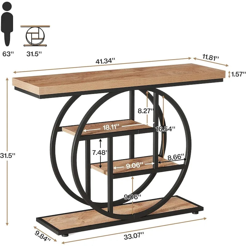 Mesa consola industrial redonda de cuatro niveles marrón/gris – Para 1 persona