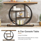 Mesa consola industrial redonda de cuatro niveles marrón/gris – Para 1 persona