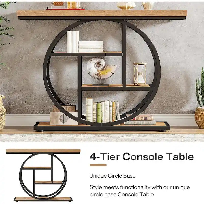 Mesa consola industrial redonda de cuatro niveles marrón/gris – Para 1 persona