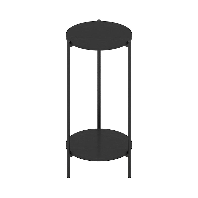 Mesa auxiliar redonda de 2 niveles con patas de metal – Negro / Blanco / Blanco y negro, para 1 persona