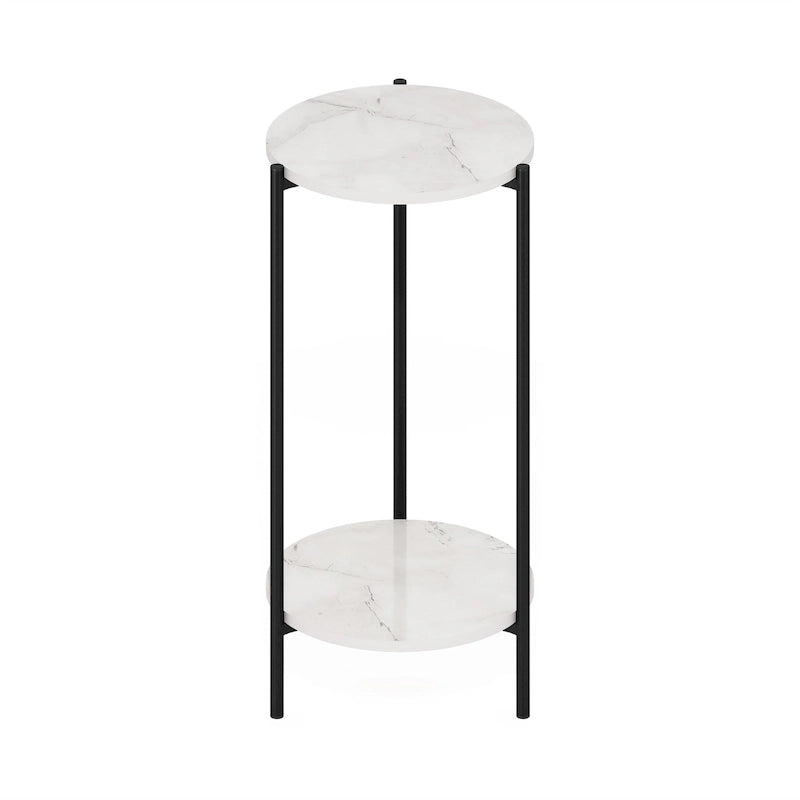 Mesa auxiliar redonda de 2 niveles con patas de metal – Negro / Blanco / Blanco y negro, para 1 persona