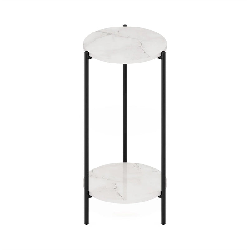 Mesa auxiliar redonda de 2 niveles con patas de metal – Negro / Blanco / Blanco y negro, para 1 persona