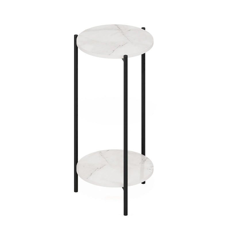 Mesa auxiliar redonda de 2 niveles con patas de metal – Negro / Blanco / Blanco y negro, para 1 persona