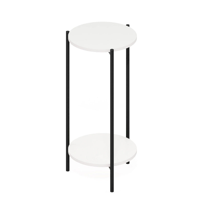 Mesa auxiliar redonda de 2 niveles con patas de metal – Negro / Blanco / Blanco y negro, para 1 persona